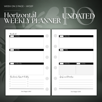 Undated Weekly Planner Inserts ~ Horizontal Format | Pocket, 6-ring Punch