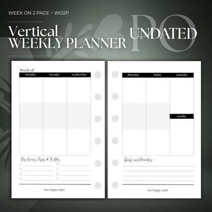 Undated Weekly Planner Inserts ~ Vertical Format | Pocket, 6-ring Punch