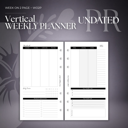 Undated "Vertical" Layout Weekly Planner WO2P | Personal 6-Hole Ringbound