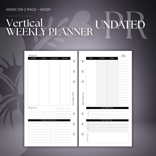 Undated "Vertical" Layout Weekly Planner WO2P | Personal 6-Hole Ringbound