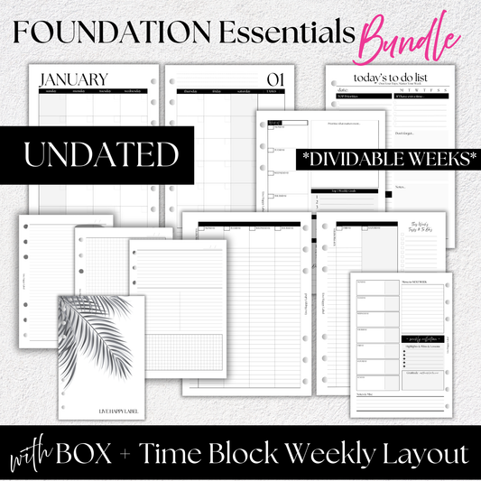 Undated "BOX + Time Blocking " FOUNDATIONS Essentials Bundle | A5, 6-ring Punch