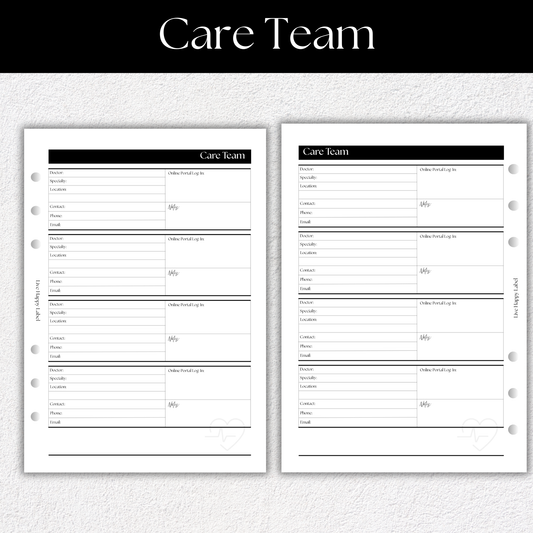 Care Team ~ Doctor & Specialist Planner Inserts | A5, 6-ring Punch