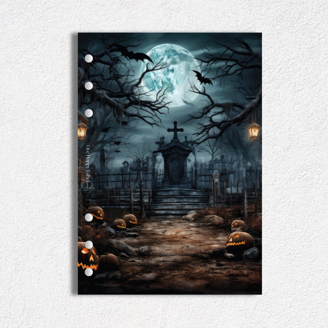 "Ghostly Tombstone" Dashboard & Cover | A5, 6-Ring Punch