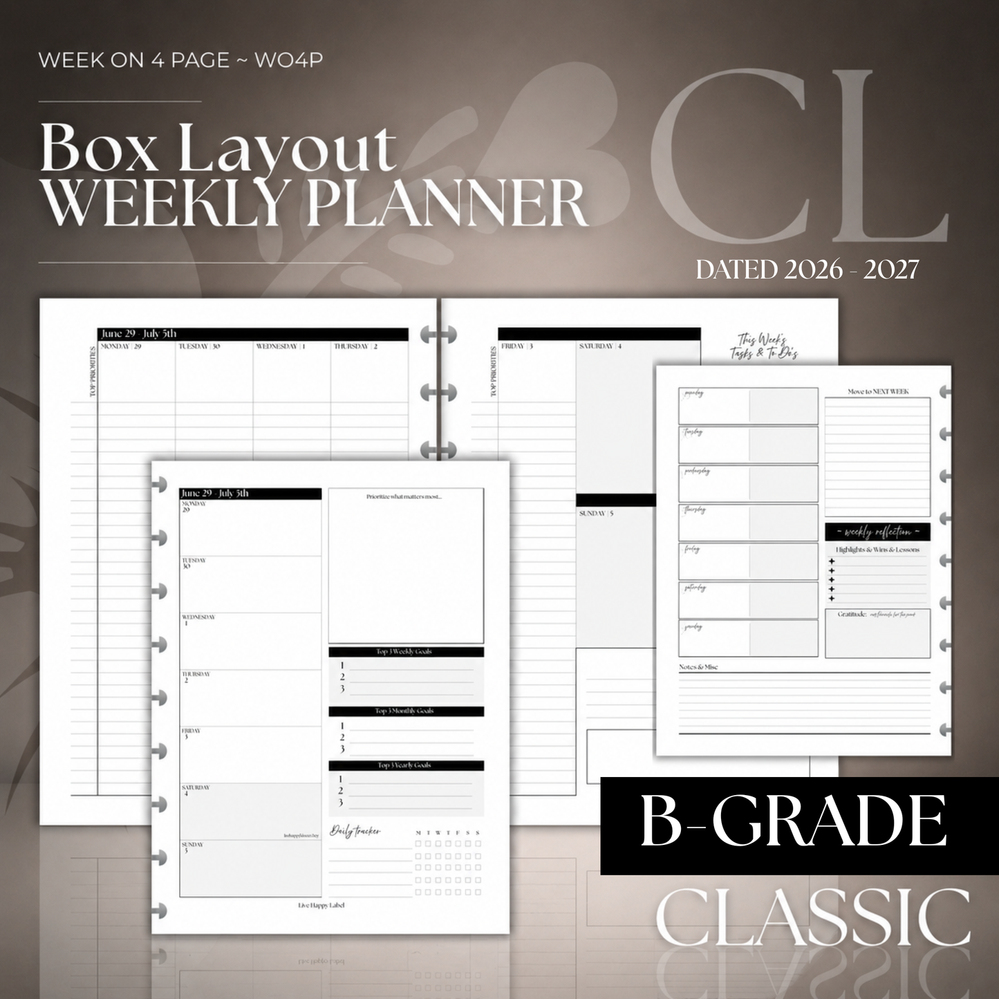 2026-2027 "BOX" Layout Weekly Planner WO4P | Classic 9-Hole Discbound (B-GRADE)