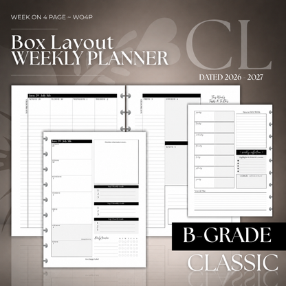 2026-2027 "BOX" Layout Weekly Planner WO4P | Classic 9-Hole Discbound (B-GRADE)