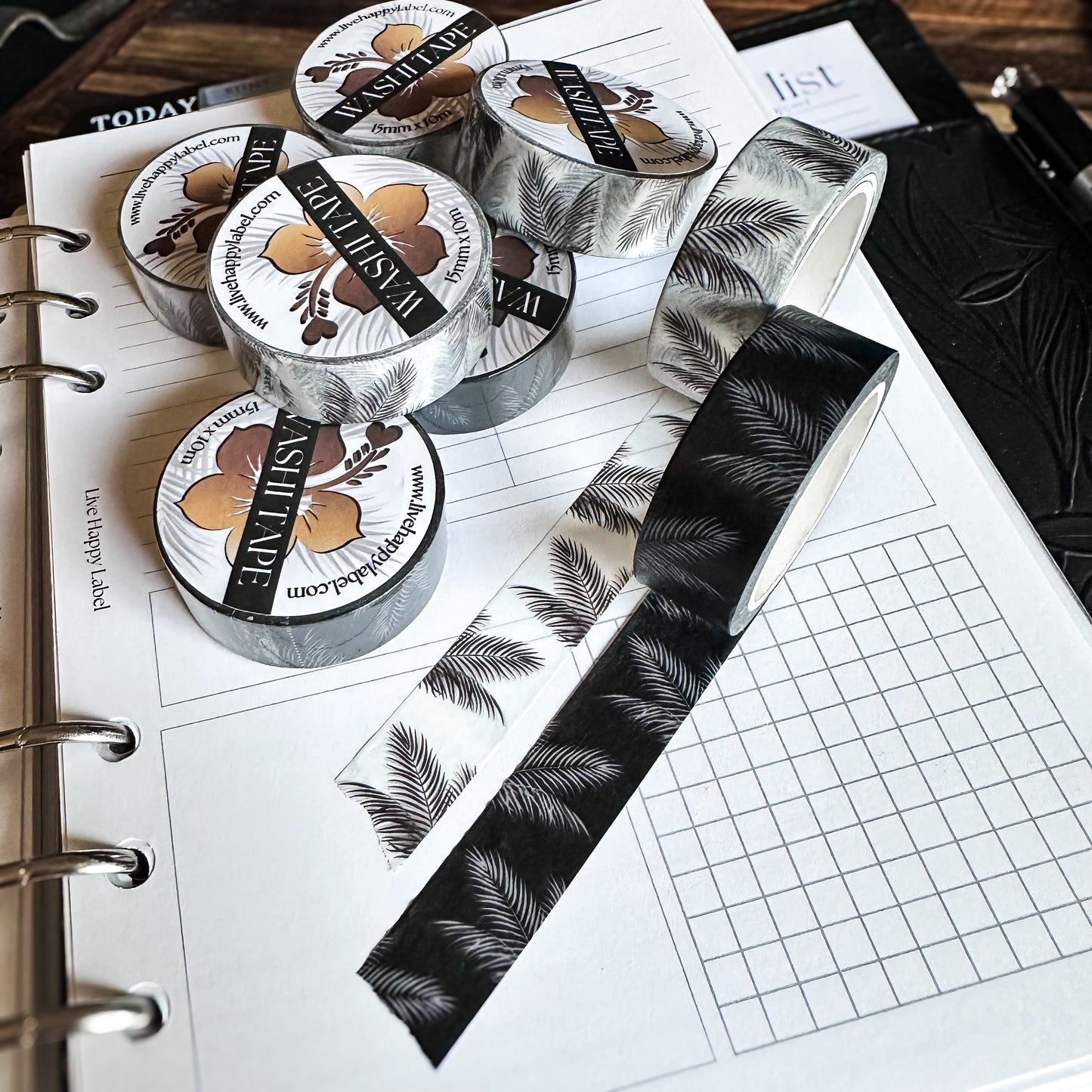 Palm Leaf Washi Tape | Black on White