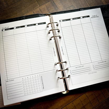 Undated Weekly Planner Inserts ~ Time Blocking Format | A5, 6-ring Punch