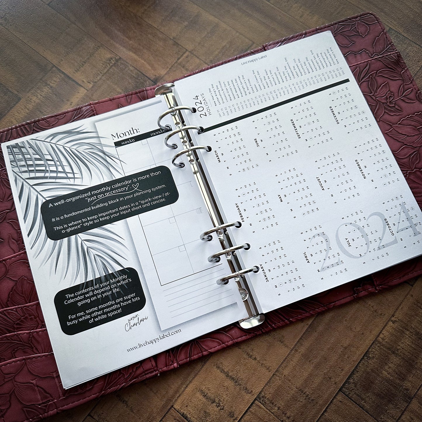 Monthly Calendar Inserts | A5, 6-ring Punch