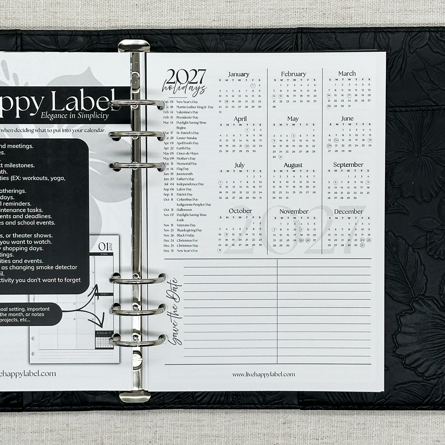 2027 Monthly Calendar  MO2P | A5 6-Hole Ringbound