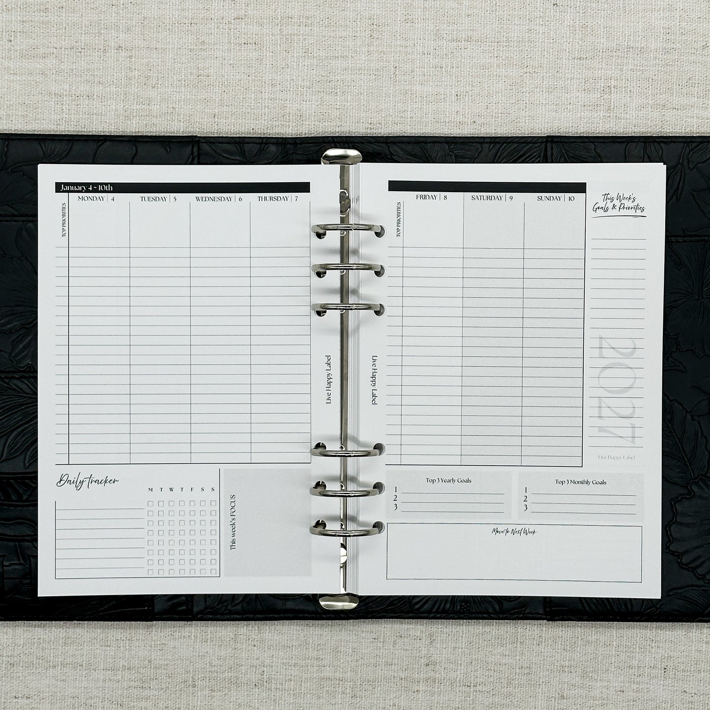 2027 "Time Blocking" Layout Weekly Planner WO2P | A5 6-Hole Ringbound
