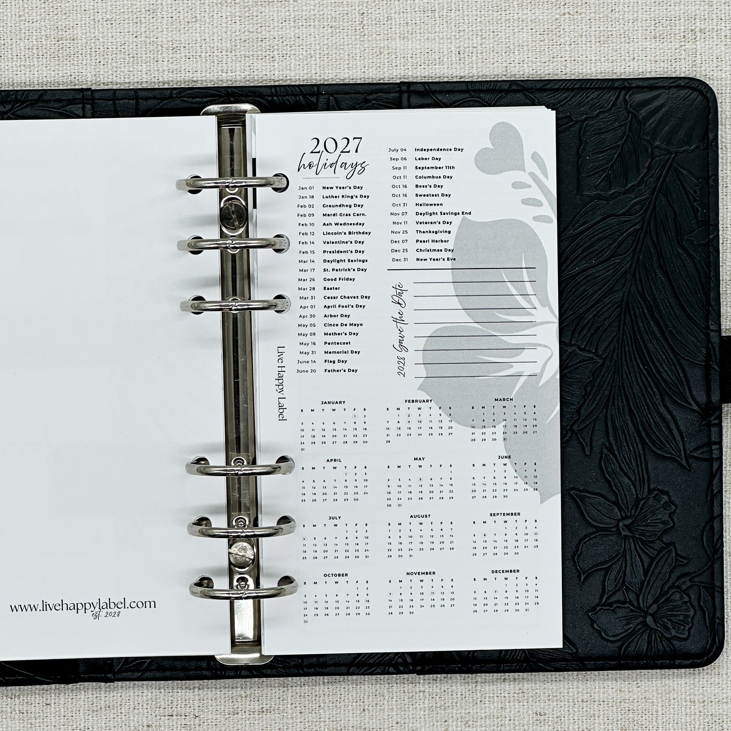2027 Monthly Calendar  MO2P | Personal 6-Hole Ringbound
