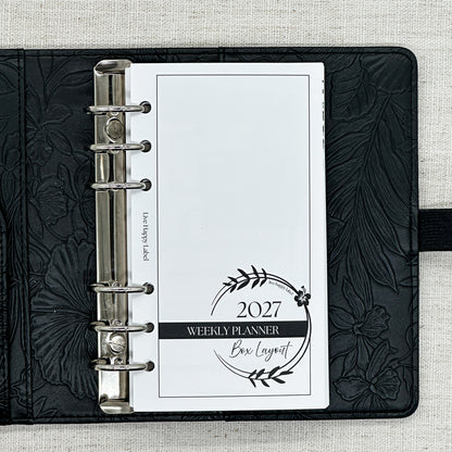 2027 "BOX" Layout Weekly Planner WO4P | Personal 6-Hole Ringbound