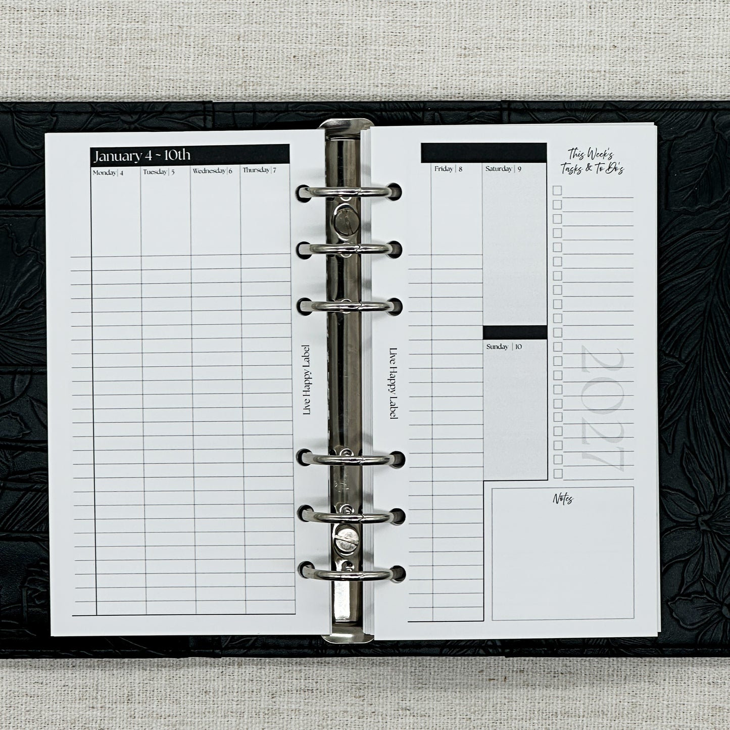 2027 "BOX" Layout Weekly Planner WO4P | Personal 6-Hole Ringbound