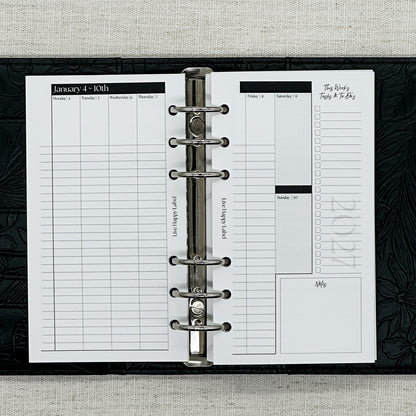 2027 "BOX" Layout Weekly Planner WO4P | Personal 6-Hole Ringbound