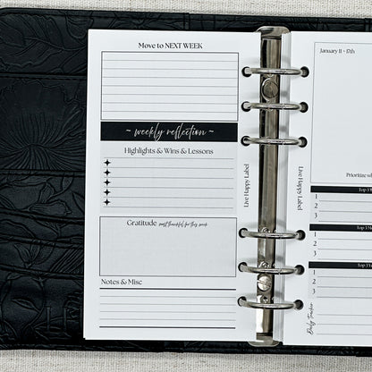 2027 "BOX" Layout Weekly Planner WO4P | Personal 6-Hole Ringbound