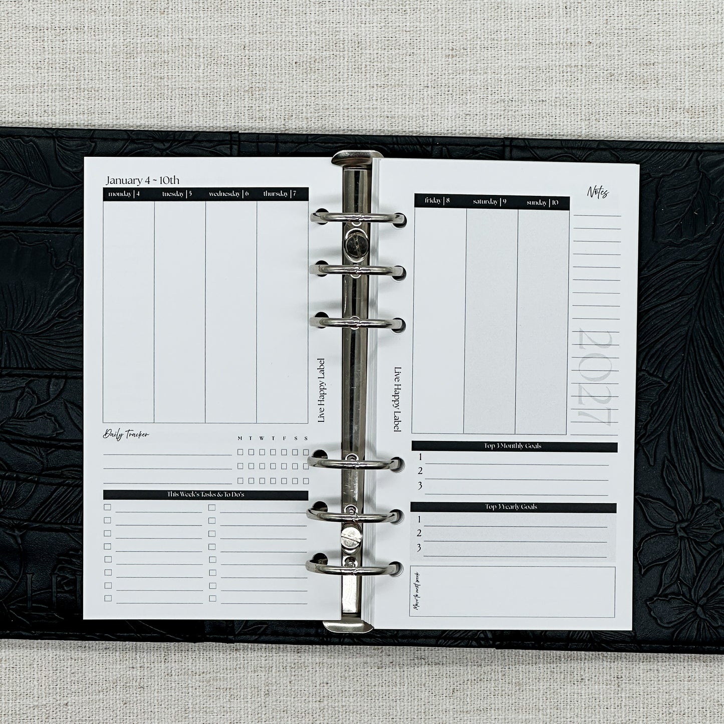 2027 "Vertical" Layout Weekly Planner WO2P | Personal 6-Hole Ringbound