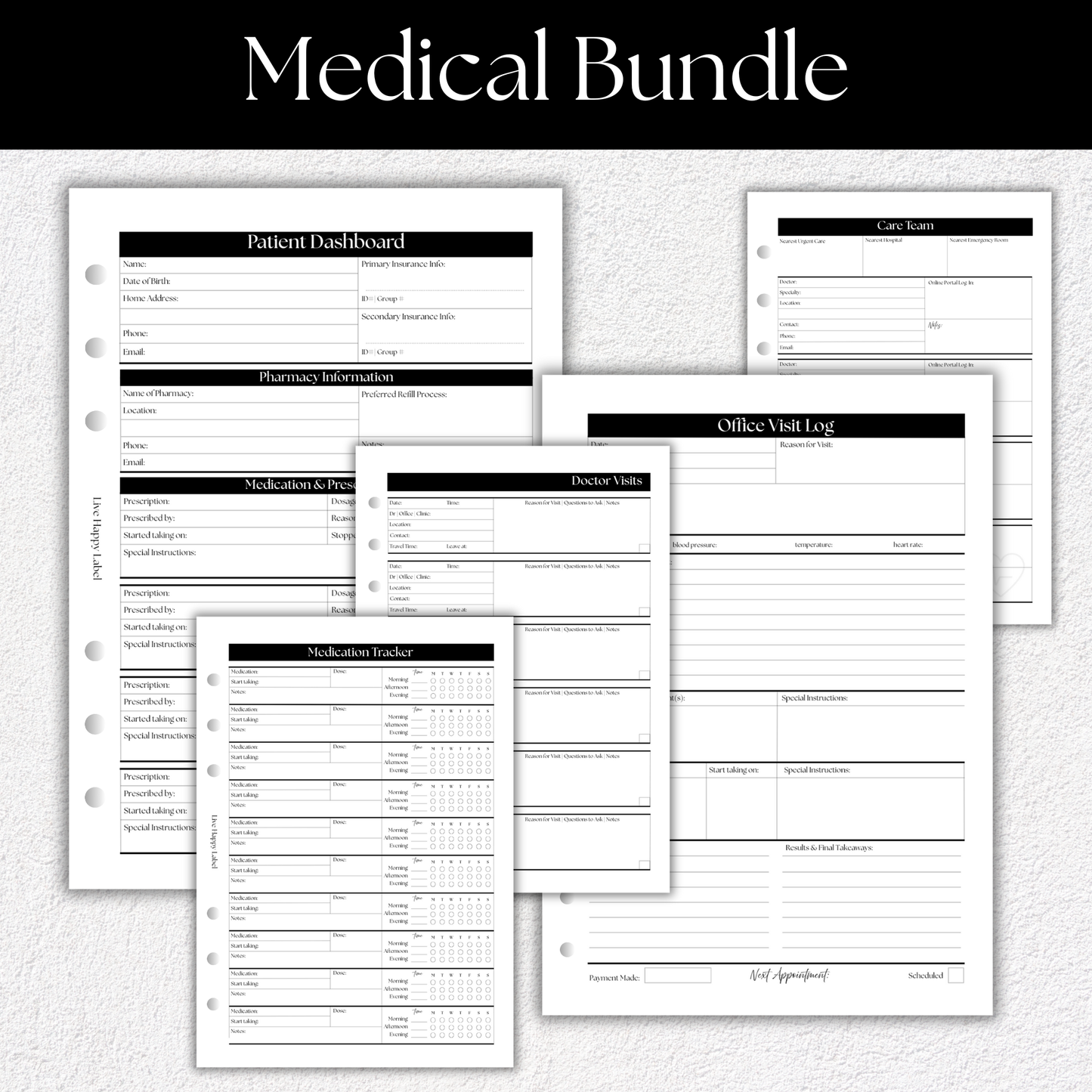 Medical Planner Inserts ***Bundle*** | Health & Caregiver System | A5, 6-ring Punch