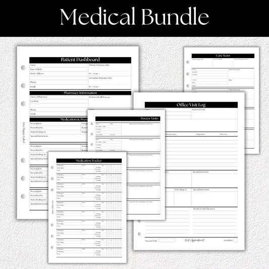 Medical Planner Inserts ***Bundle*** | Health & Caregiver System | A5, 6-ring Punch
