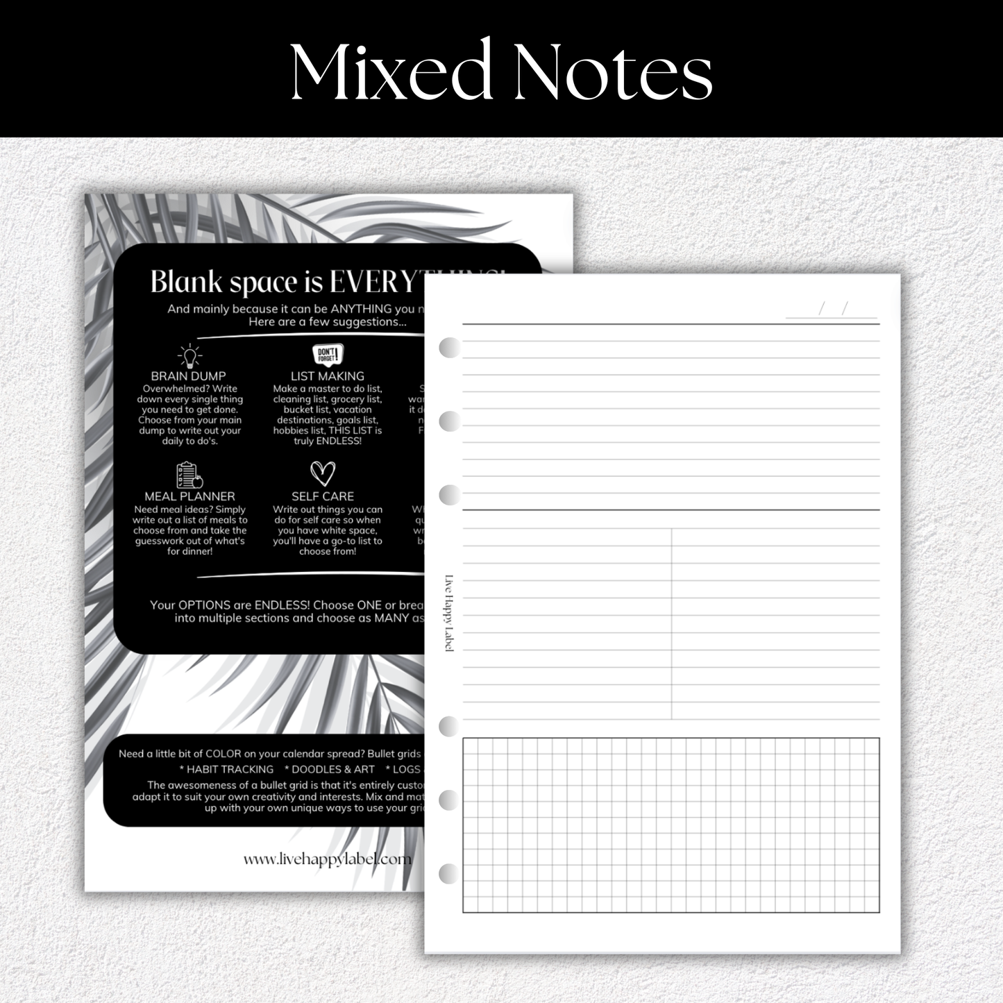 Mixed Note Page Inserts | A5, 6-ring Punch