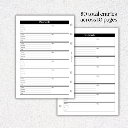 Password Keeper Planner Inserts | A5, 6-ring Punch