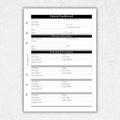 Patient Dashboard Insert | A5, 6-ring Punch