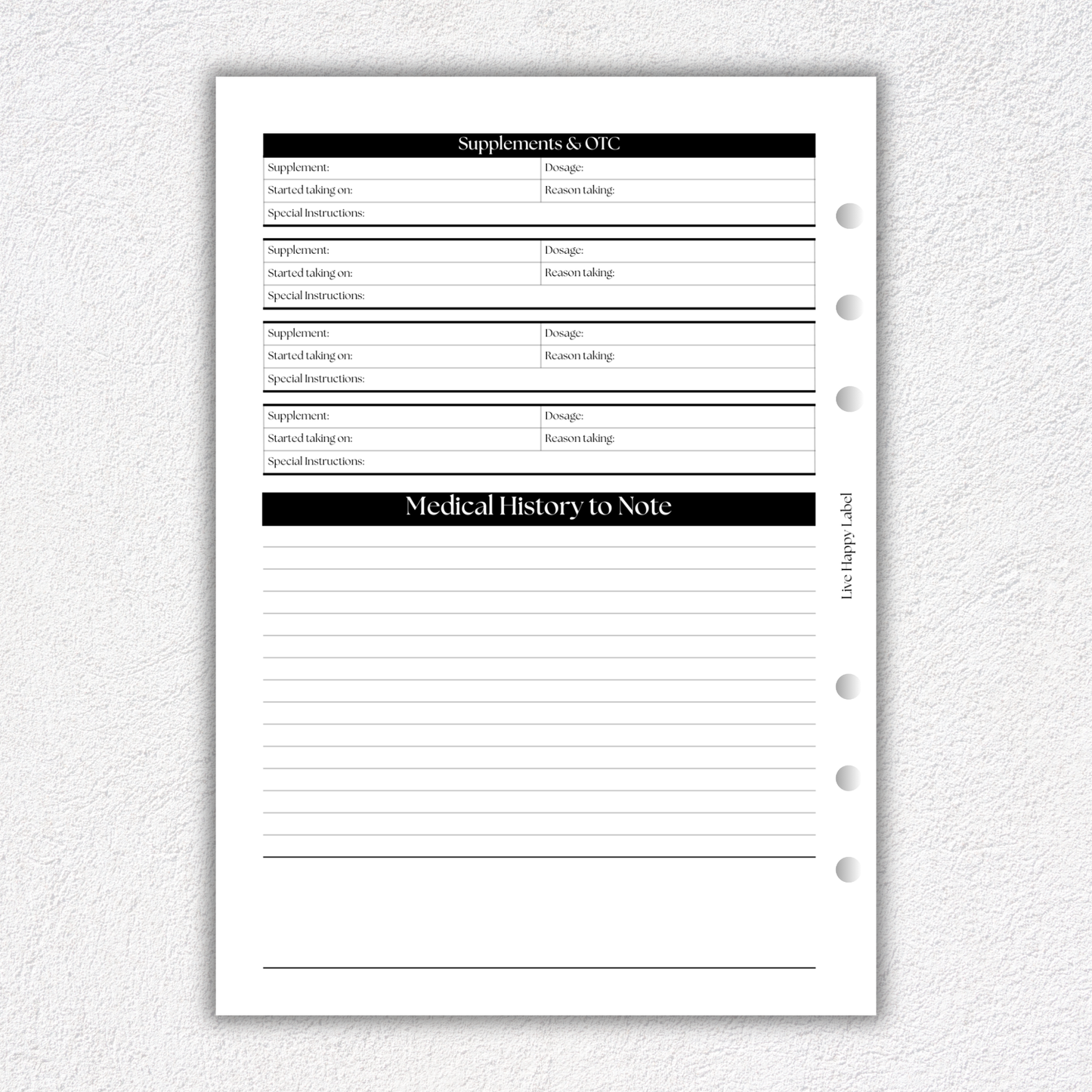 Patient Dashboard Insert | A5, 6-ring Punch