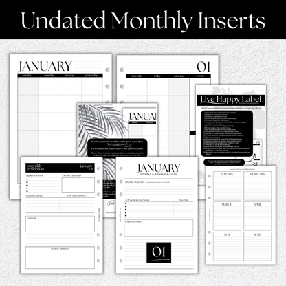 Undated Monthly Calendar Inserts | A5, 6-ring Punch