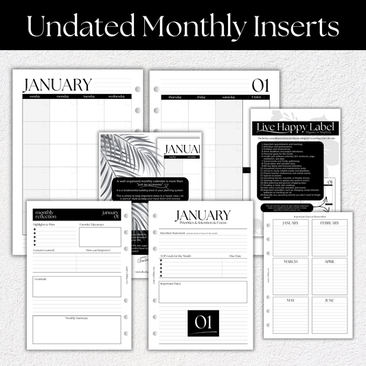 Undated Monthly Calendar Inserts | A5, 6-ring Punch