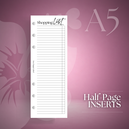 Half-Page Shopping List Inserts | A5, 6-ring Punch