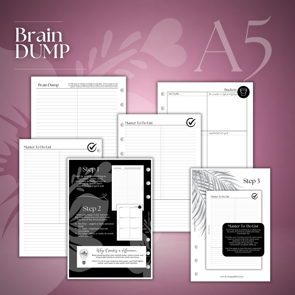 Brain Dump & Master To Do List | A5, 6-ring Punch
