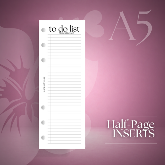 Half-Page To Do List Inserts | A5, 6-ring Punch