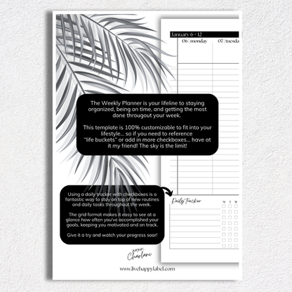 2025-2026 Weekly Planner Inserts ~ Time Blocking Format ~ Dated | A5, 6-ring Punch