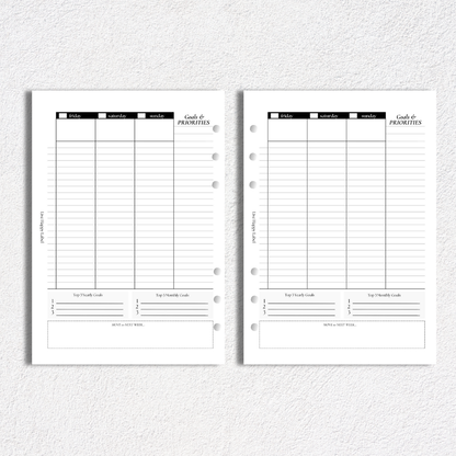 Weekly Planner Inserts ~ Time Blocking Format | A5, 6-ring Punch