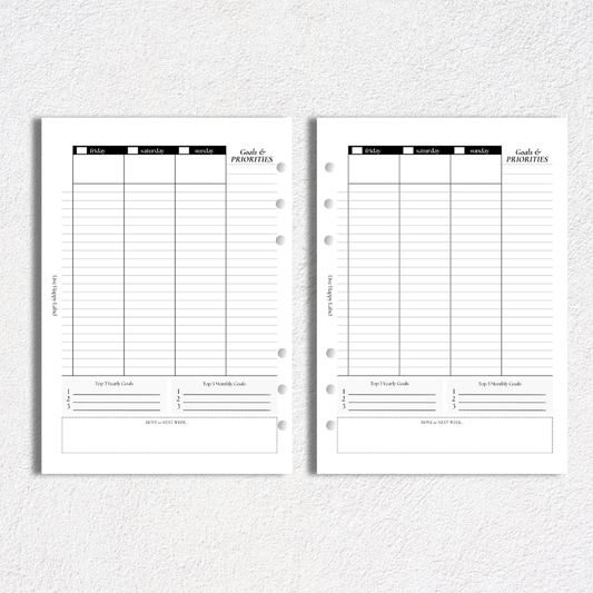 Undated Weekly Planner Inserts ~ Time Blocking Format | A5, 6-ring Punch