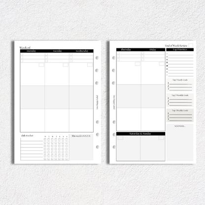 Weekly Planner Inserts ~ Vertical Format | A5, 6-ring Punch