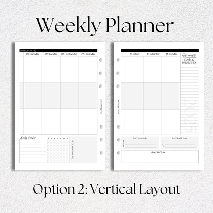 2025 Weekly Planner Inserts ~ Vertical Format ~ Dated | A5, 6-ring Punch