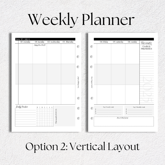 2025/2026 Weekly Planner Inserts ~ Vertical Format ~ Dated | A5, 6-ring Punch