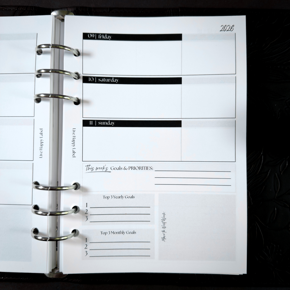 2026 Weekly Planner Inserts ~ Horizontal Layout ~ Dated | A5, 6-ring Punch