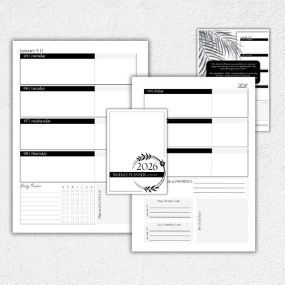 2026 Weekly Planner Inserts ~ Horizontal Layout ~ Dated | A5, 6-ring Punch