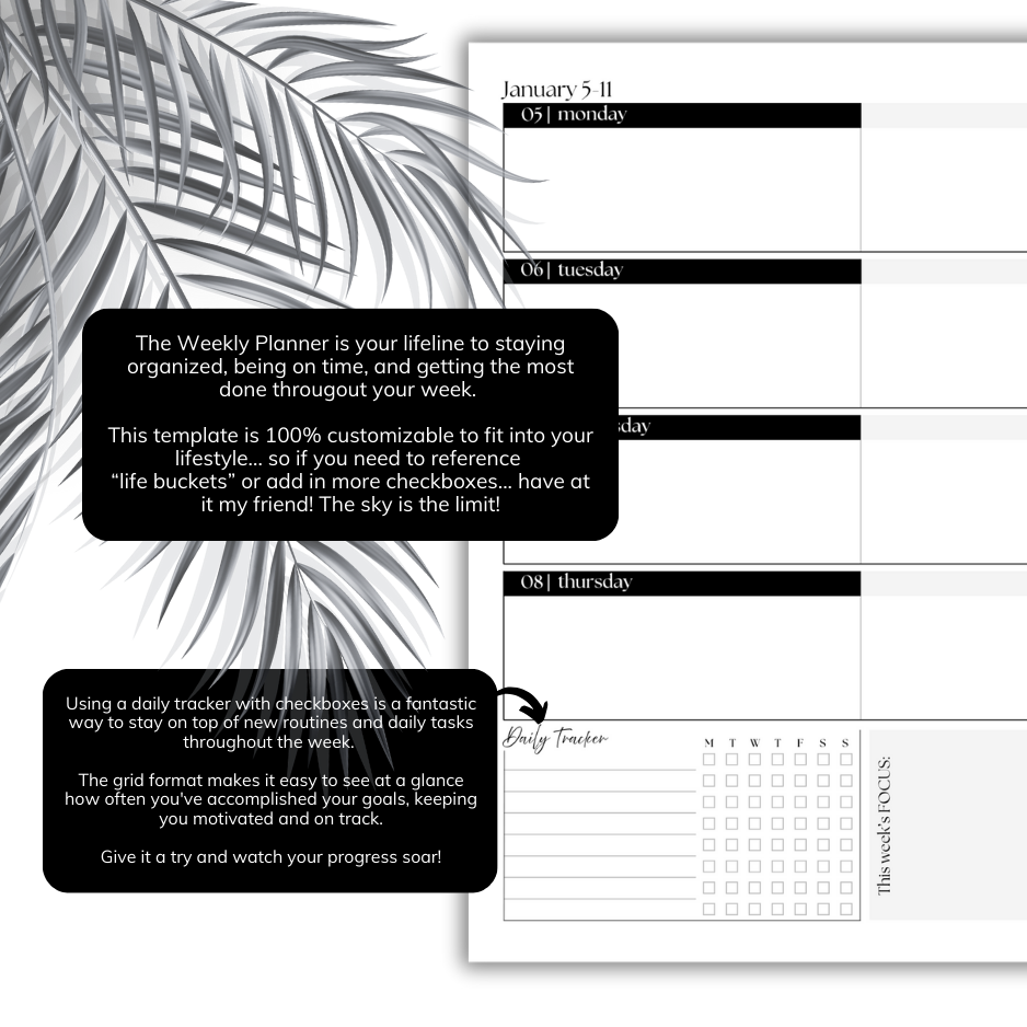 2026 Weekly Planner Inserts ~ Horizontal Layout ~ Dated | A5, 6-ring Punch