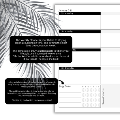 2026 Weekly Planner Inserts ~ Horizontal Layout ~ Dated | A5, 6-ring Punch