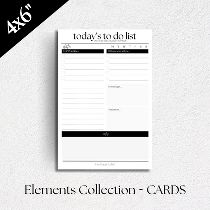 Daily To Do List Cards ~ Elements Collection | 4" x 6"