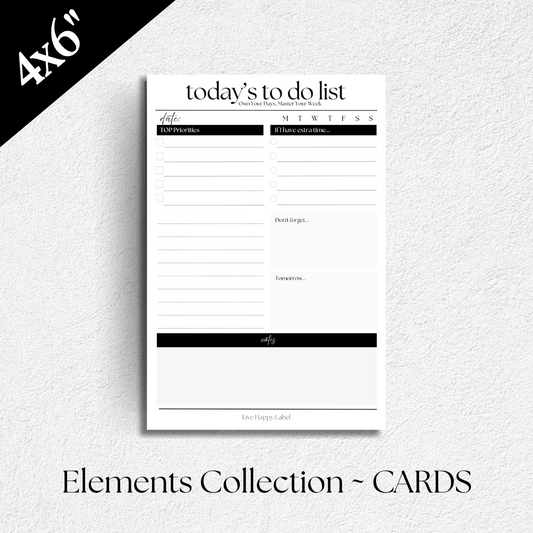 Daily To Do List Cards ~ Elements Collection | 4" x 6"
