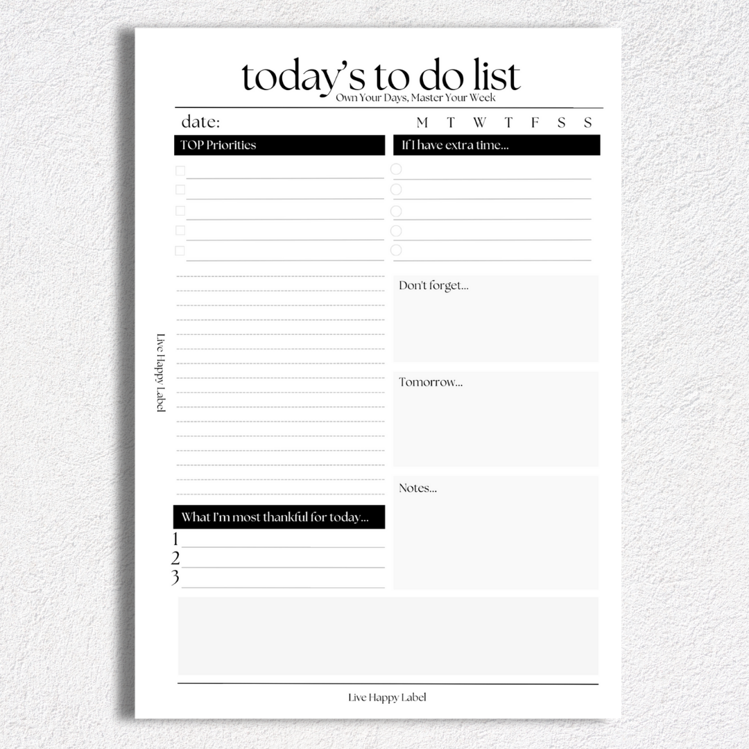 Daily To Do List Inserts | A5, 6-ring Punch