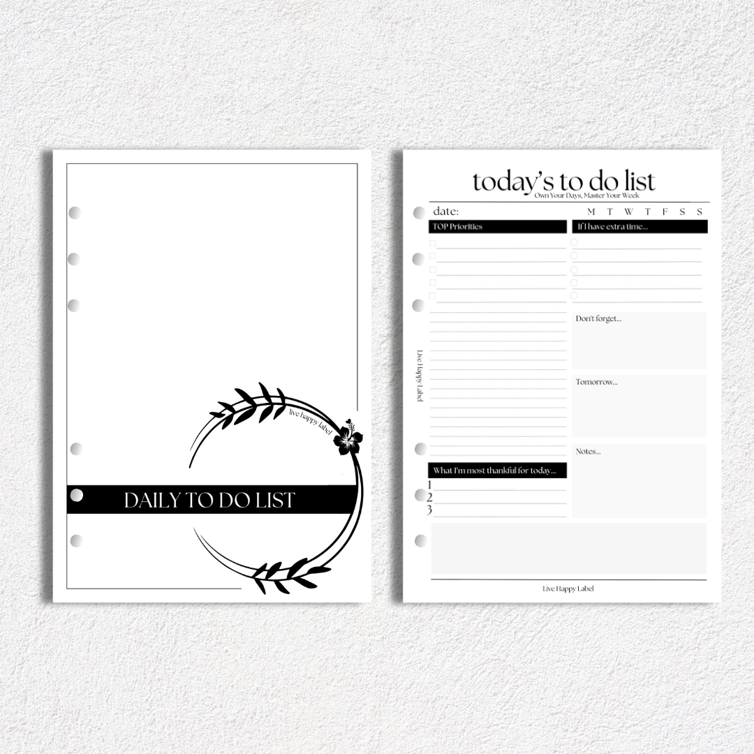 Daily To Do List Inserts | A5, 6-ring Punch