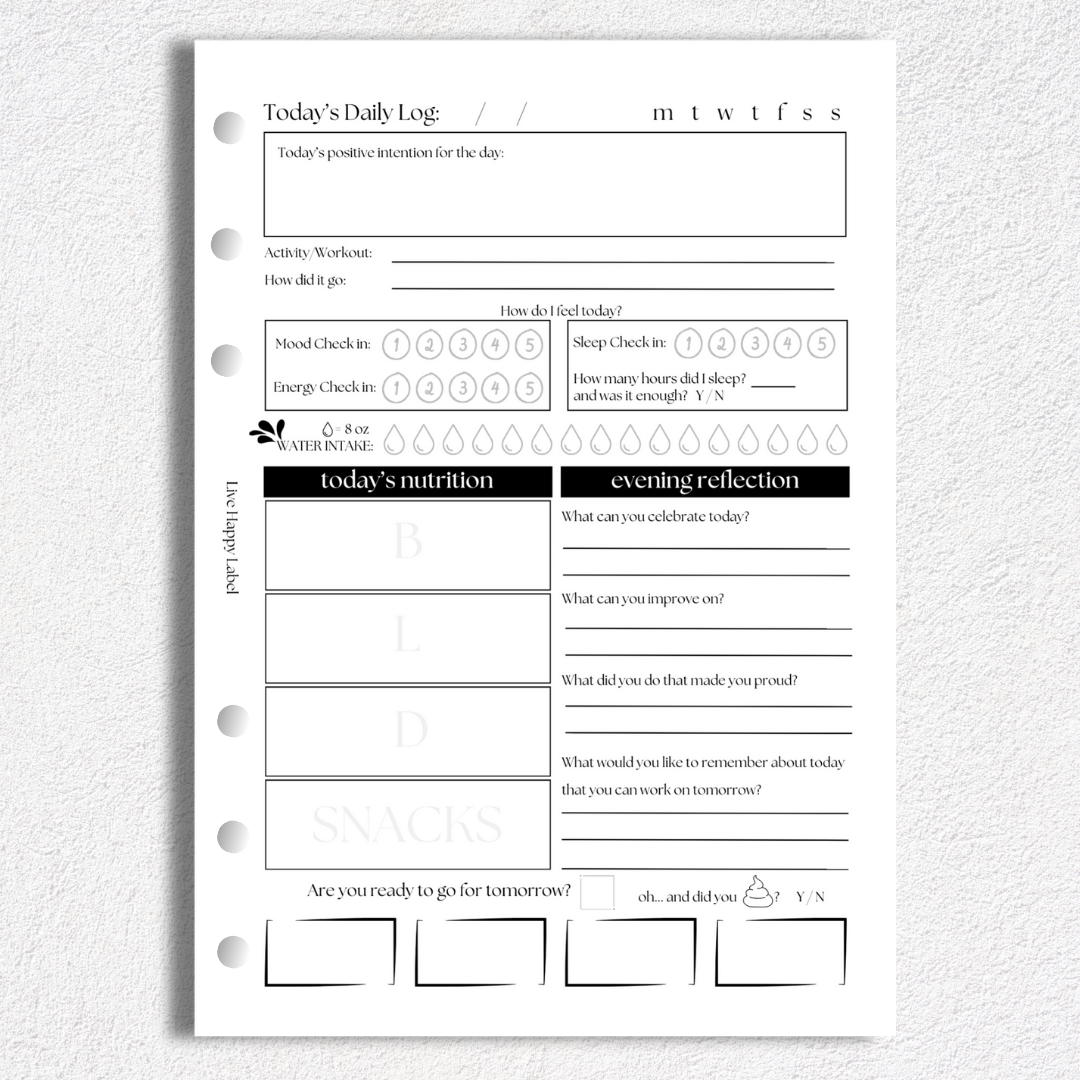 Health & Fitness Tracking Inserts | A5, 6-ring Punch