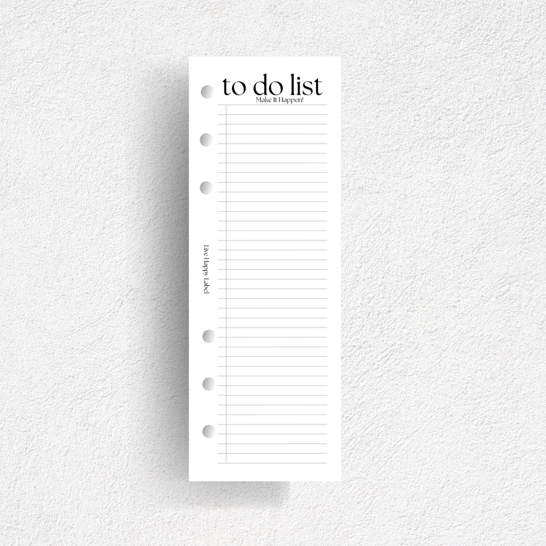 Half-Page To Do List Inserts | A5, 6-ring Punch