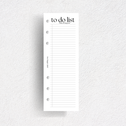 Half-Page To Do List Inserts | A5, 6-ring Punch