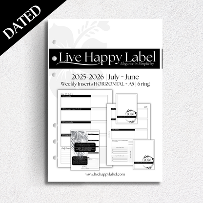 2025-2026 Weekly Planner Inserts ~ Horizontal Format ~ Dated | A5, 6-ring Punch