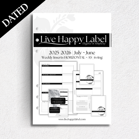 2025-2026 Weekly Planner Inserts ~ Horizontal Format ~ Dated | A5, 6-ring Punch